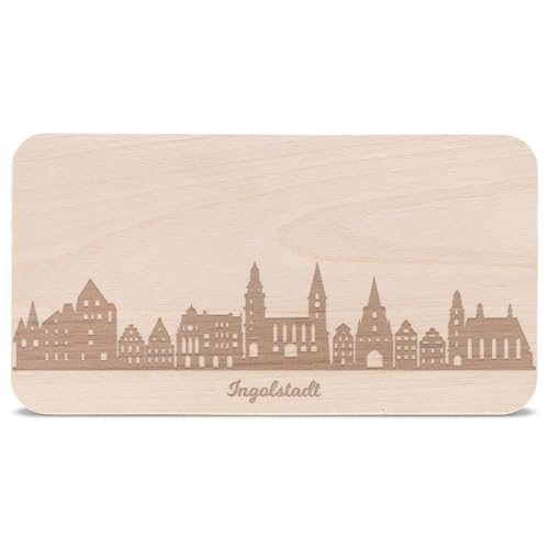 GRAVURZEILE Frühstücksbrettchen mit Gravur - Skyline Ingolstadt - Holz Schneidebrett Vesperbrett Brotzeitbrett - Geschenk für Stadtverliebte - Ideal auch als Souvenir von GRAVURZEILE