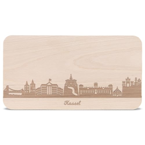 GRAVURZEILE Frühstücksbrettchen mit Gravur - Skyline Kassel - Holz Schneidebrett Vesperbrett Brotzeitbrett - Geschenk für Stadtverliebte - Ideal auch als Souvenir von GRAVURZEILE