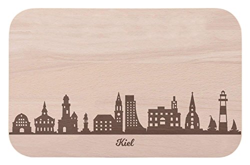 Frühstücksbrettchen Kiel mit Skyline Gravur - Brotzeitbrett & Geschenk für Kiel Stadtverliebte & Fans - ideal auch als Souvenir von GRAVURZEILE