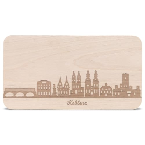 GRAVURZEILE Frühstücksbrettchen mit Gravur - Skyline Koblenz - Holz Schneidebrett Vesperbrett Brotzeitbrett - Geschenk für Stadtverliebte - Ideal auch als Souvenir von GRAVURZEILE