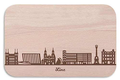 Frühstücksbrettchen Linz mit Skyline Gravur - Brotzeitbrett & Geschenk für Linz Stadtverliebte & Fans - ideal auch als Souvenir von GRAVURZEILE