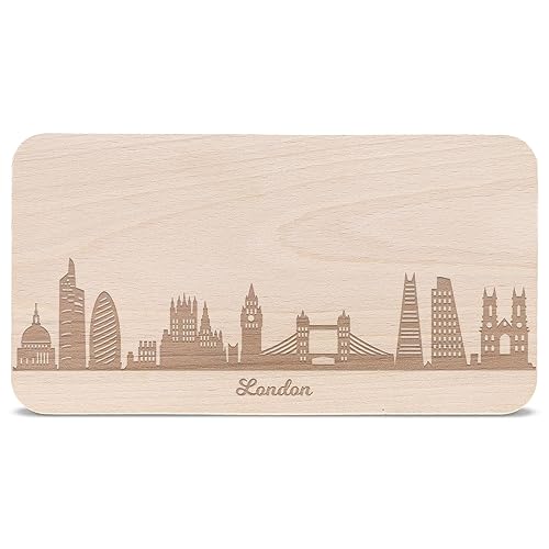 Frühstücksbrettchen London mit Skyline Gravur - Brotzeitbrett & Geschenk für London Stadtverliebte & Fans - ideal auch als Souvenir von GRAVURZEILE