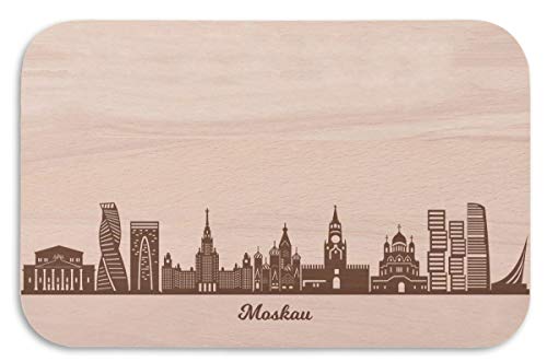 Frühstücksbrettchen Moskau mit Skyline Gravur - Brotzeitbrett & Geschenk für Moskau Stadtverliebte & Fans - ideal auch als Souvenir von GRAVURZEILE