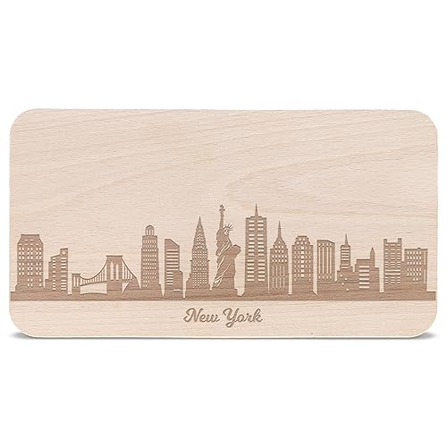 Frühstücksbrettchen New York mit Skyline Gravur - Brotzeitbrett & Geschenk für New York Stadtverliebte & Fans - ideal auch als Souvenir von GRAVURZEILE