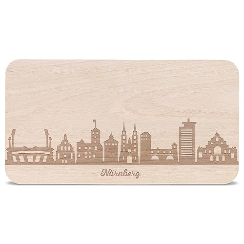 GRAVURZEILE Frühstücksbrettchen mit Gravur - Skyline Nürnberg - Holz Schneidebrett Vesperbrett Brotzeitbrett - Geschenk für Stadtverliebte - Ideal auch als Souvenir von GRAVURZEILE