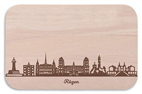 Frühstücksbrettchen Rügen mit Skyline Gravur - Brotzeitbrett & Geschenk für Rügen Stadtverliebte & Fans - ideal auch als Souvenir von GRAVURZEILE