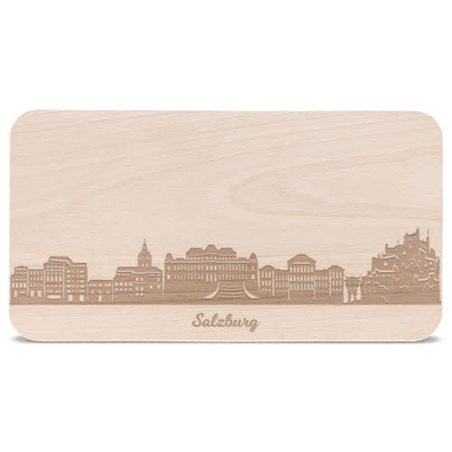 GRAVURZEILE Frühstücksbrettchen mit Gravur - Skyline Salzburg - Holz Schneidebrett Vesperbrett Brotzeitbrett - Geschenk für Stadtverliebte - Ideal auch als Souvenir von GRAVURZEILE