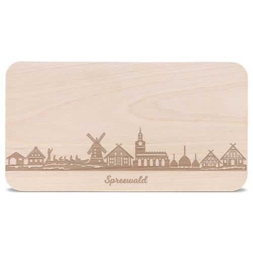 GRAVURZEILE Frühstücksbrettchen mit Gravur - Skyline Spreewald - Holz Schneidebrett Vesperbrett Brotzeitbrett - Geschenk für Stadtverliebte - Ideal auch als Souvenir von GRAVURZEILE