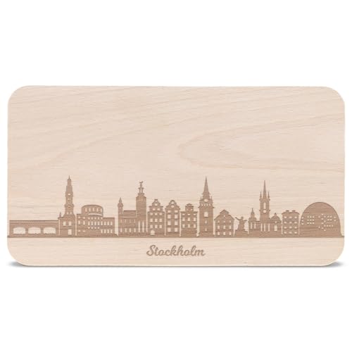 GRAVURZEILE Frühstücksbrettchen mit Gravur - Skyline Stockholm - Holz Schneidebrett Vesperbrett Brotzeitbrett - Geschenk für Stadtverliebte - Ideal auch als Souvenir von GRAVURZEILE