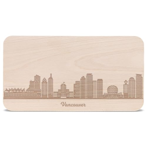 GRAVURZEILE Frühstücksbrettchen mit Gravur - Skyline Vancouver - Holz Schneidebrett Vesperbrett Brotzeitbrett - Geschenk für Stadtverliebte - Ideal auch als Souvenir von GRAVURZEILE