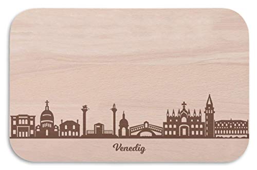 Frühstücksbrettchen Venedig mit Skyline Gravur - Brotzeitbrett & Geschenk für Venedig Stadtverliebte & Fans - ideal auch als Souvenir von GRAVURZEILE