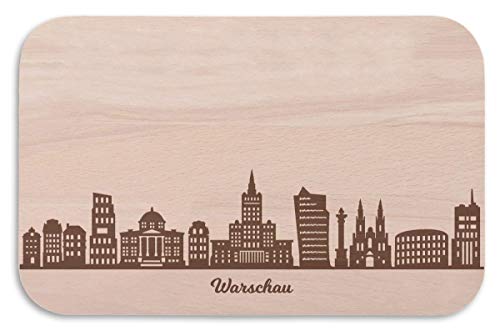 Frühstücksbrettchen Warschau mit Skyline Gravur - Brotzeitbrett & Geschenk für Warschau Stadtverliebte & Fans - ideal auch als Souvenir von GRAVURZEILE