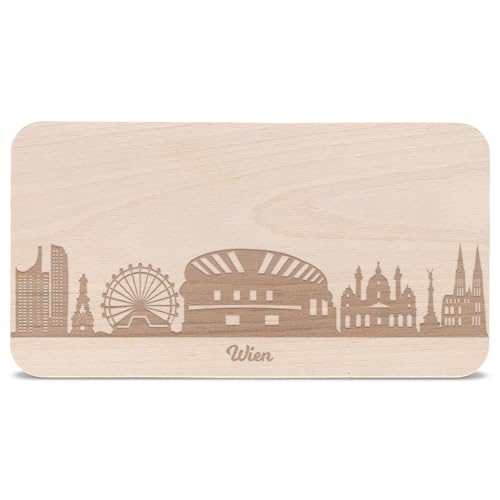 GRAVURZEILE Frühstücksbrettchen mit Gravur - Skyline Wien - Holz Schneidebrett Vesperbrett Brotzeitbrett - Geschenk für Stadtverliebte - Ideal auch als Souvenir von GRAVURZEILE