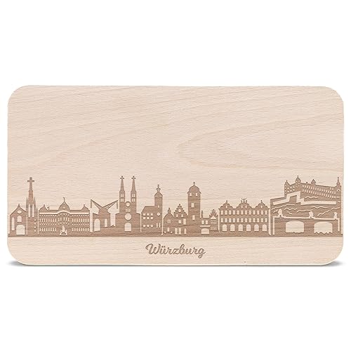 GRAVURZEILE Frühstücksbrettchen mit Gravur - Skyline Würzburg - Holz Schneidebrett Vesperbrett Brotzeitbrett - Geschenk für Stadtverliebte - Ideal auch als Souvenir von GRAVURZEILE