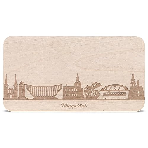 GRAVURZEILE Frühstücksbrettchen mit Gravur - Skyline Wuppertal - Holz Schneidebrett Vesperbrett Brotzeitbrett - Geschenk für Stadtverliebte - Ideal auch als Souvenir von GRAVURZEILE