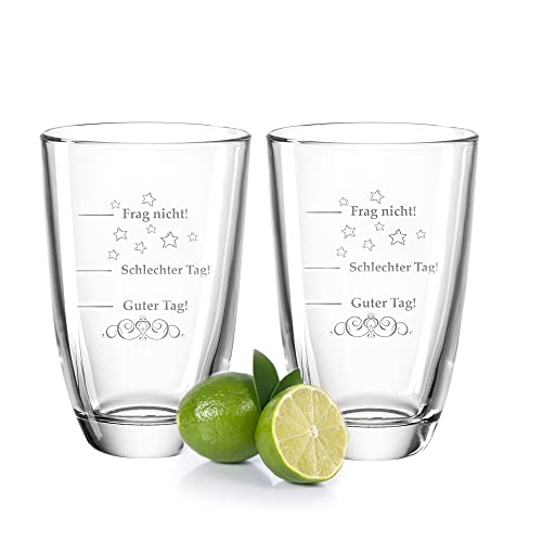 GRAVURZEILE 2er Set Montana GIN Gläser mit Gravur - Guter Tag, Schlechter Tag, Frag nicht! - Witziges Geschenk mit Spruch für Kollegen, Freunde & Familie - GIN-Tonic Tumbler Party Geschenkset von GRAVURZEILE