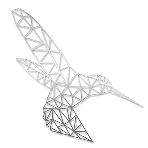 GRAVURZEILE 3D-Origami Deko aus Holz - Kolibri Design - Moderne Wand Dekoration in versch. Farben & Größen - Farbe: Silber, Größe: M (21,0 x 17,3 cm) von GRAVURZEILE