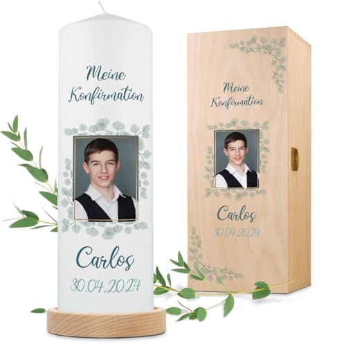 GRAVURZEILE Bedruckte Kerze - Fotokerze zur Konfirmation & Kommunion - Christliche Kerze mit Foto - Personalisiert mit Namen, Datum und Wunschtext - Hochwertige Stumpenkerze 250/80 mm - Farbe: Blau GRAVURZEILE Bedruckte Kerze - Fotokerze zur Konfirmation & Kommunion - Christliche Kerze mit Foto - Personalisiert mit Namen, Datum und Wunschtext - Hochwertige Stumpenkerze 250/80 mm - Farbe: Blau von GRAVURZEILE