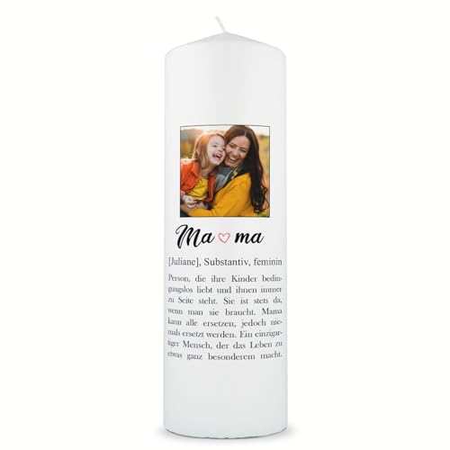 GRAVURZEILE Bedruckte Kerze - Mama Definition - Personalisiert mit Name & eigenem Foto - Schönes Geschenk für Mama und Oma zum Muttertag - Geschenke für Sie - Stumpenkerze 250/80 von GRAVURZEILE