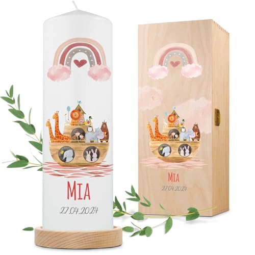GRAVURZEILE Bedruckte Kerze - Taufkerze Arche Regenbogen - brilliant bedruckte Kerze zur Taufe - Personalisiertes Taufgeschenk für Mädchen & Jungen - Hochwertige Stumpenkerze 250/80 mm - Farbe: Rosa GRAVURZEILE Bedruckte Kerze - Taufkerze Arche Regenbogen - brilliant bedruckte Kerze zur Taufe - Personalisiertes Taufgeschenk für Mädchen & Jungen - Hochwertige Stumpenkerze 250/80 mm - Farbe: Rosa von GRAVURZEILE