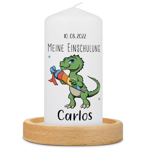 GRAVURZEILE Bedruckte Kleine Kerze - Einschulungskerze Dino - Personalisiert mit Name & Datum - brilliant bedruckte Kerze zur Einschulung - Geschenk zum Schulanfang - Farbe Grün GRAVURZEILE Bedruckte Kleine Kerze - Einschulungskerze Dino - Personalisiert mit Name & Datum - brilliant bedruckte Kerze zur Einschulung - Geschenk zum Schulanfang - Farbe Grün von GRAVURZEILE