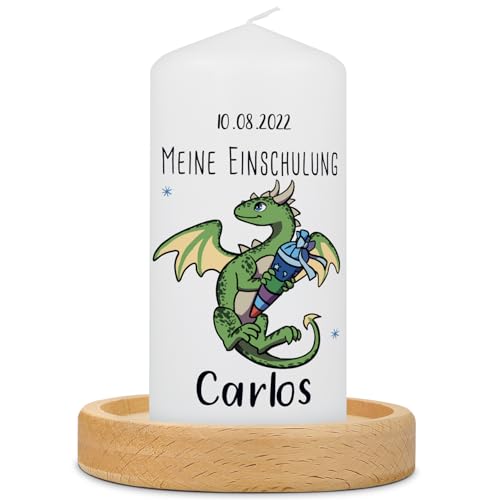 GRAVURZEILE Bedruckte Kleine Kerze - Einschulungskerze Drache - Personalisiert mit Name & Datum - brilliant bedruckte Kerze zur Einschulung - Geschenk zum Schulanfang - Farbe Grün GRAVURZEILE Bedruckte Kleine Kerze - Einschulungskerze Drache - Personalisiert mit Name & Datum - brilliant bedruckte Kerze zur Einschulung - Geschenk zum Schulanfang - Farbe Grün von GRAVURZEILE