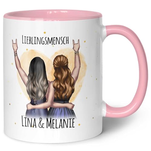 GRAVURZEILE Bedruckte Tasse mit Konfiguration - Beste Freundin - Umfangreich anpassbares Motiv zum selbst gestalten - Persönliches Geschenk für Freundinnen - Farbe: Rosa von GRAVURZEILE