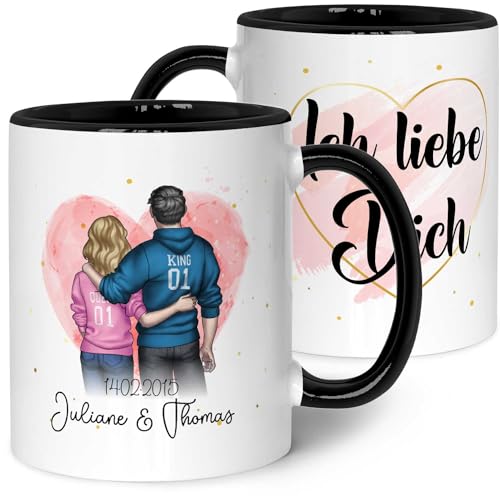 GRAVURZEILE Bedruckte Tasse mit Konfiguration - Pärchen Motiv zum selbst gestalten - Persönliches Geschenk für Paare - Geschenke für Sie & Ihn zum Valentinstag - Farbe: Schwarz & Weiß von GRAVURZEILE