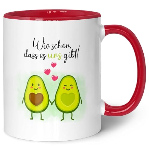 GRAVURZEILE Bedruckte Tasse mit Spruch - Avocado Love - Geschenk für Paare zum Valentinstag - Spülmaschine & Mikrowelle geeignet - Partner Geschenke für Sie & Ihn - Farbe: Rot von GRAVURZEILE