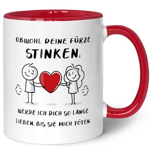 GRAVURZEILE Bedruckte Tasse mit Spruch - Deine Fürze stinken - Geschenk für Paare zum Valentinstag - Spülmaschine & Mikrowelle geeignet - Partner Geschenke für Sie & Ihn - Farbe: Rot von GRAVURZEILE