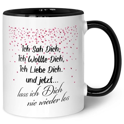 GRAVURZEILE Bedruckte Tasse mit Spruch - Ich sah dich - Kaffeetasse mit Spruch als Geschenk zum Valentinstag - geeignet für Spülmaschine & Mikrowelle - Geschenke für Sie & Ihn - Farbe: Schwarz & Weiß von GRAVURZEILE