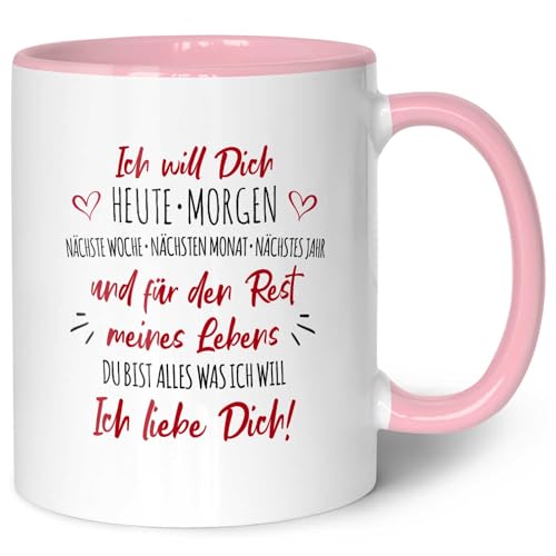 GRAVURZEILE Bedruckte Tasse mit Spruch - Ich will dich - Geschenk für Paare zum Valentinstag - Spülmaschine & Mikrowelle geeignet - Partner Geschenke für Sie & Ihn - Farbe: Rosa von GRAVURZEILE