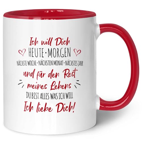 GRAVURZEILE Bedruckte Tasse mit Spruch - Ich will dich - Geschenk für Paare zum Valentinstag - Spülmaschine & Mikrowelle geeignet - Partner Geschenke für Sie & Ihn - Farbe: Rot von GRAVURZEILE