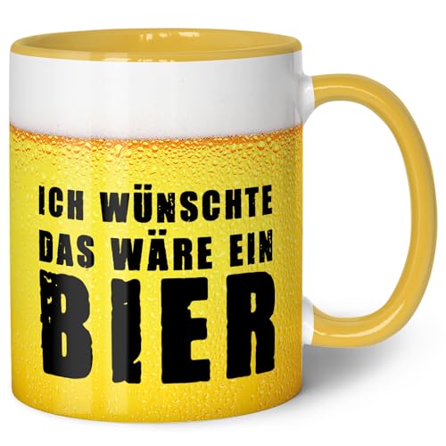 GRAVURZEILE Bedruckte Tasse mit Spruch - Ich wünschte das wäre ein Bier - Tasse für Bierliebhaber - Geschenk zu Geburtstag & Vatertag - Spülmaschinenfest & Mikrowellen geeignet - Gelb von GRAVURZEILE