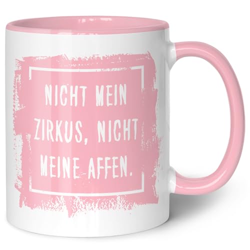 GRAVURZEILE Bedruckte Tasse mit Spruch - Nicht mein Zirkus, nicht meine Affen - Spülmaschinenfest - Geschenke für Freunde & Kollegen - Geschenk für Büro & Alltag - Farbe: Rosa von GRAVURZEILE