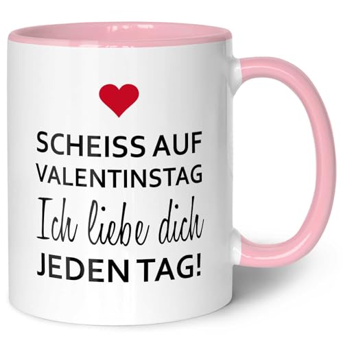 GRAVURZEILE Tasse mit Spruch - Scheiss auf Valentinstag - Geschenk für Ihn & Sie - Kaffeebecher als Valentinstagsgeschenk - Lustige Geschenke für Männer und Frauen zum Valentinstag - Rosa von GRAVURZEILE