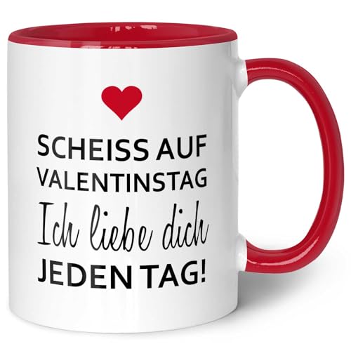 GRAVURZEILE Tasse mit Spruch - Scheiss auf Valentinstag - Geschenk für Ihn & Sie - Kaffeebecher als Valentinstagsgeschenk - Lustige Geschenke für Männer und Frauen zum Valentinstag - Rot von GRAVURZEILE