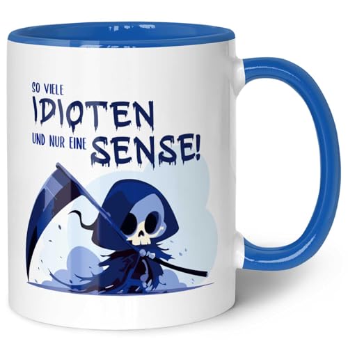 GRAVURZEILE Bedruckte Tasse mit Spruch in Blau - So viele Idioten und nur eine Sense - Spülmaschinenfest - Lustige Geschenke für Arbeitskollegen im Büro - Geschenk für Sie & Ihn - Blau GRAVURZEILE Bedruckte Tasse mit Spruch in Blau - So viele Idioten und nur eine Sense - Spülmaschinenfest - Lustige Geschenke für Arbeitskollegen im Büro - Geschenk für Sie & Ihn - Blau von GRAVURZEILE