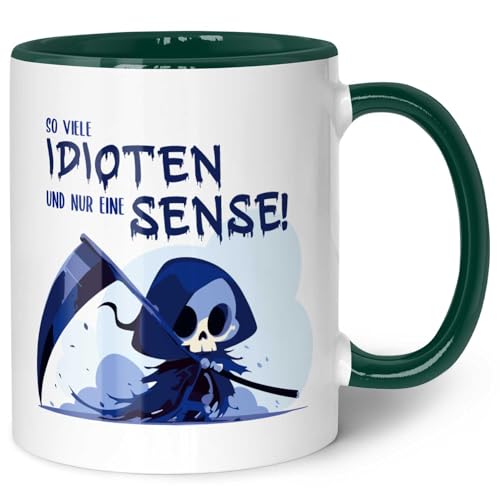 GRAVURZEILE Bedruckte Tasse mit Spruch in Blau - So viele Idioten und nur eine Sense - Spülmaschinenfest - Lustige Geschenke für Arbeitskollegen im Büro - Geschenk für Sie & Ihn - Dunkelgrün GRAVURZEILE Bedruckte Tasse mit Spruch in Blau - So viele Idioten und nur eine Sense - Spülmaschinenfest - Lustige Geschenke für Arbeitskollegen im Büro - Geschenk für Sie & Ihn - Dunkelgrün von GRAVURZEILE