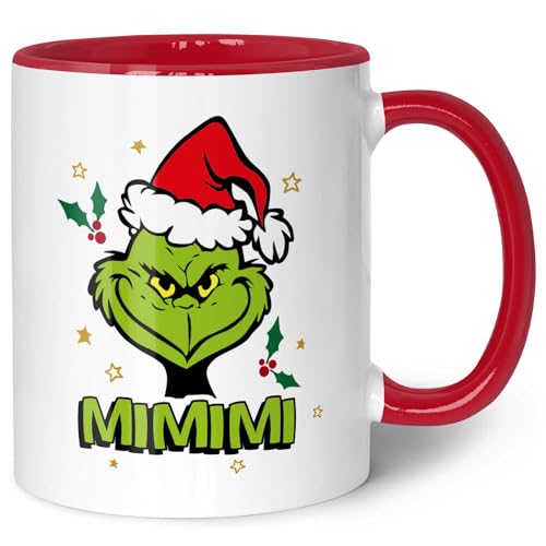 GRAVURZEILE Bedruckte Weihnachtstasse - Grinch MiMiMi - Freche Tasse mit Spruch - Spülmaschinenfest & Mikrowelle geeignet - Weihnachtstasse als Geschenk für Sie & Ihn zu Weihnachten - Rot von GRAVURZEILE