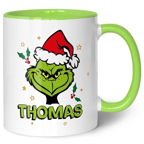 GRAVURZEILE Bedruckte Weihnachtstasse - Grinch MiMiMi - Personalisiert mit Name - Spülmaschinenfest & Mikrowelle geeignet - Tasse als Geschenk für Sie & Ihn zu Weihnachten - Grün mit Name von GRAVURZEILE