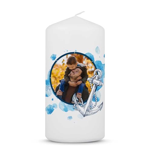 GRAVURZEILE Bedruckte kleine Kerze - Du bist mein Anker - Personalisiert mit Namen, eigenem Foto & Wunschtext - Schönes Geschenk für Papa zum Vatertag - Geschenke für Ihn - Stumpenkerze 120/58 von GRAVURZEILE