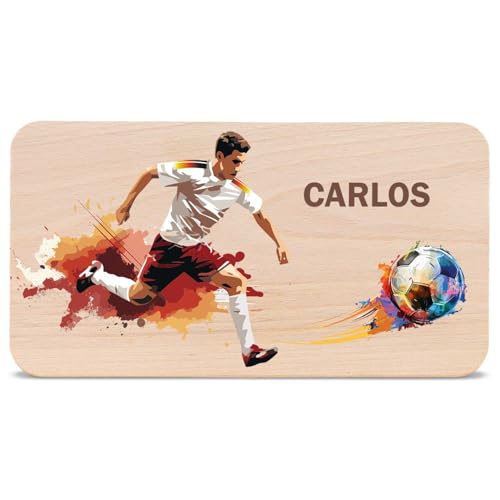 GRAVURZEILE - Bedrucktes Frühstücksbrettchen aus Holz - Fußball - Personalisiert mit Namen - Lebensmittelechter umweltfreundlich zertifizierter Druck (GreenGuard Gold) - Farbe: Fußball von GRAVURZEILE