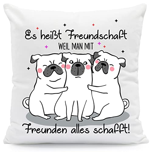 GRAVURZEILE Bedrucktes Kissen mit Spruch - Es heißt Freundschaft - Geschenke für Hundefreunde - Geschenk für Tierliebhaber zu Geburtstag Weihnachten - Geschenk für Sie & Ihn - mit Füllung von GRAVURZEILE