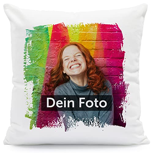 GRAVURZEILE Bedrucktes Kissen zum selbst Gestalten - mit eigenem Foto und Text - Persönliches Geschenk für Sie & Ihn - 100% Polyester - 40 x 40 cm - Farbe: Abstrakt - mit Füllung von GRAVURZEILE