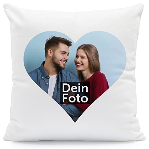 GRAVURZEILE Bedrucktes Kissen zum selbst Gestalten - mit eigenem Foto und Text - Persönliches Geschenk für Sie & Ihn - 100% Polyester - 40 x 40 cm - Farbe: Herz - mit Füllung von GRAVURZEILE