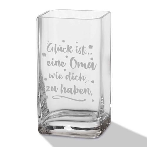 GRAVURZEILE Blumenvase mit Gravur - Glück ist eine Oma - Moderne Vase aus Glas für Blumen - Geschenke für Frauen - Deko fürs Wohnzimmer und Schlafzimmer - Geschenkidee zum Geburtstag - 20x11cm von GRAVURZEILE