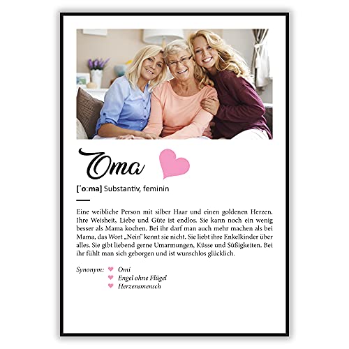 GRAVURZEILE Definition Poster & Kunstdrucke mit eigenem Foto - Geschenke für Oma - Personalisierte Wandbilder - Wanddeko Deko für Wohnzimmer Schlafzimmer Flur & Diele - Farbe Oma Geschenk von GRAVURZEILE