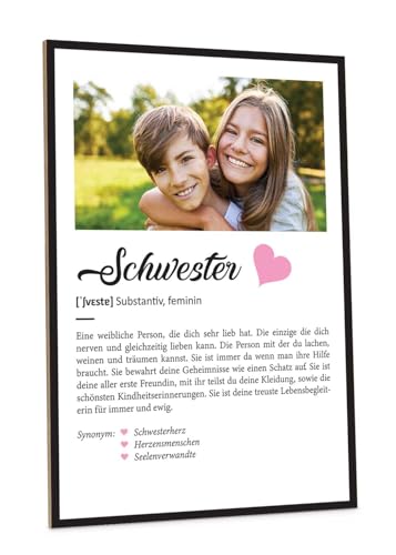 GRAVURZEILE Definition Poster & Kunstdrucke mit eigenem Foto - Geschenke für Schwester - Personalisierte Wandbilder - Wanddeko Deko für Wohnzimmer Schlafzimmer Flur & Diele - Schwester Geschenk von GRAVURZEILE