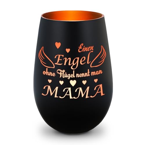 GRAVURZEILE Deko Windlicht aus Glas mit Gravur - Einen Engel ohne Flügel nennt Man Mama - Ideal für Teelichter und Kerzen - Geschenke für Frauen - Geschenk zum Muttertag für Sie - Schwarz/Bronze von GRAVURZEILE